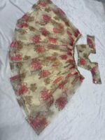 Flower Design White Color Tabby Silk Fabric Sequence With Real Mirror Work Lehenga