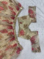 Flower Design White Color Tabby Silk Fabric Sequence With Real Mirror Work Lehenga