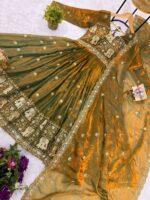 Gold Color Fendi Satin Fabric Embroidery Work Gown