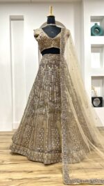 Gold Color Net Fabric Sequence Work Lehenga