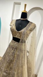 Gold Color Net Fabric Sequence Work Lehenga