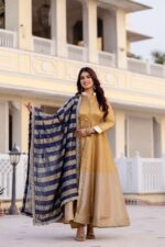 Gold Color Pure Banarasi Viscose Fabric Gown