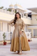 Gold Color Pure Banarasi Viscose Fabric Gown