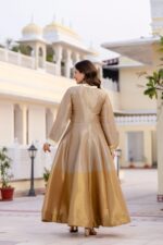 Gold Color Pure Banarasi Viscose Fabric Gown