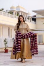 Gold Color Pure Banarasi Viscose Fabric Gown