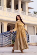 Gold Color Pure Banarasi Viscose Fabric Gown