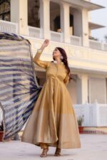 Gold Color Pure Banarasi Viscose Fabric Gown