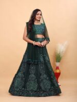 Green Color Net Fabric Sequence With Coding Work Lehenga