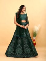 Green Color Net Fabric Sequence With Coding Work Lehenga