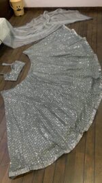 Grey Color Kasturi Crepe Silk Fabric Sequence Work Lehenga