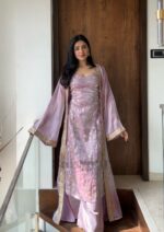 Lavender Color Jimmy Silk Fabric Embroidery Work Koti Style Palazzo Suit