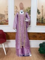 Lavender Color Jimmy Silk Fabric Embroidery Work Koti Style Palazzo Suit