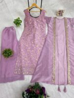 Lavender Color Jimmy Silk Fabric Embroidery Work Koti Style Palazzo Suit