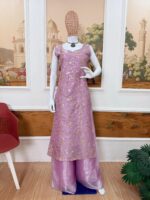 Lavender Color Jimmy Silk Fabric Embroidery Work Koti Style Palazzo Suit