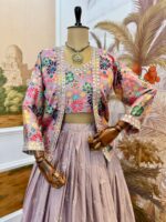 Lavender Color Pure Chinon Fabric Embroidery Work Koti Style Lehenga