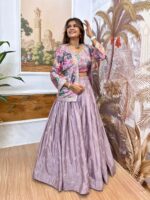 Lavender Color Pure Chinon Fabric Embroidery Work Koti Style Lehenga