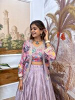 Lavender Color Pure Chinon Fabric Embroidery Work Koti Style Lehenga