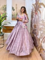 Lavender Color Pure Chinon Fabric Embroidery Work Koti Style Lehenga