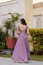 Lavender Color Vichitra Silk Fabric Embroidery Work Gown