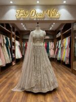 Light Brown Color Soft Butterfly Net Fabric Sequence With Jari Work Lehenga