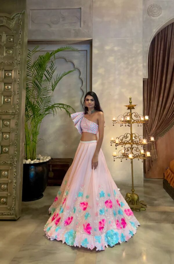Light Pink Color Faux Georgette Fabric Dual Tone Sequence Work Lehenga