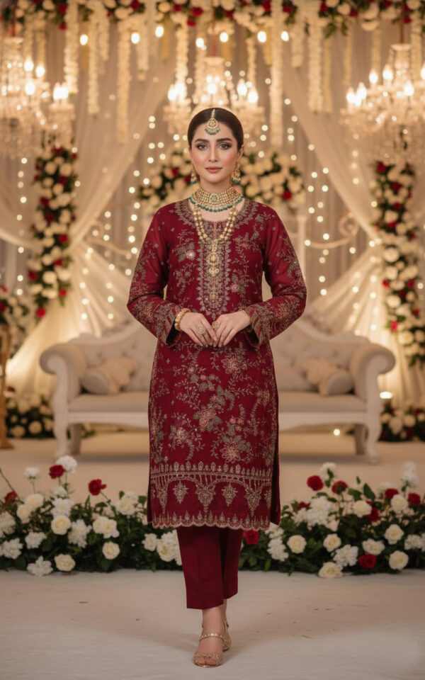 Maroon Color Chiffon Fabric Sequence With Khatli Work Eid Special Pakistani Suit