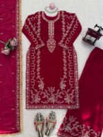 Maroon Color Faux Georgette Fabric Sequence Work Palazzo Suit