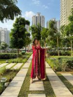 Maroon Color Faux Georgette Fabric Sequence Work Palazzo Suit