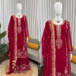 Maroon Color Faux Georgette Fabric Sequence Work Palazzo Suit
