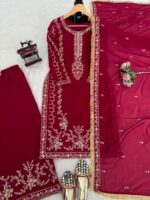 Maroon Color Faux Georgette Fabric Sequence Work Palazzo Suit