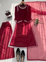 Maroon Color Natural Crepe Fabric Bead Work Lace Border Work Palazzo Suit