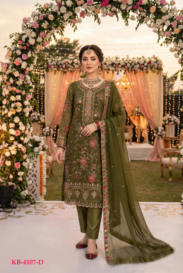 Mehandi Color Chiffon Fabric Sequence With Khatli Work Eid Special Pakistani Suit