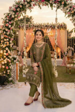 Mehandi Color Chiffon Fabric Sequence With Khatli Work Eid Special Pakistani Suit