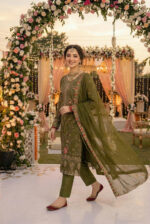 Mehandi Color Chiffon Fabric Sequence With Khatli Work Eid Special Pakistani Suit