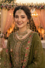 Mehandi Color Chiffon Fabric Sequence With Khatli Work Eid Special Pakistani Suit