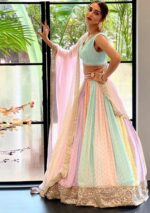 Multi Color Faux Georgette Fabric Sequence With Paper Mirror Work Lehenga