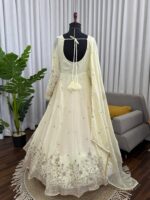 Off White Color Fendi Silk Fabric Thread With Sequence Work Anarkali Suit