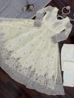 Off White Color Fendi Silk Fabric Thread With Sequence Work Anarkali Suit
