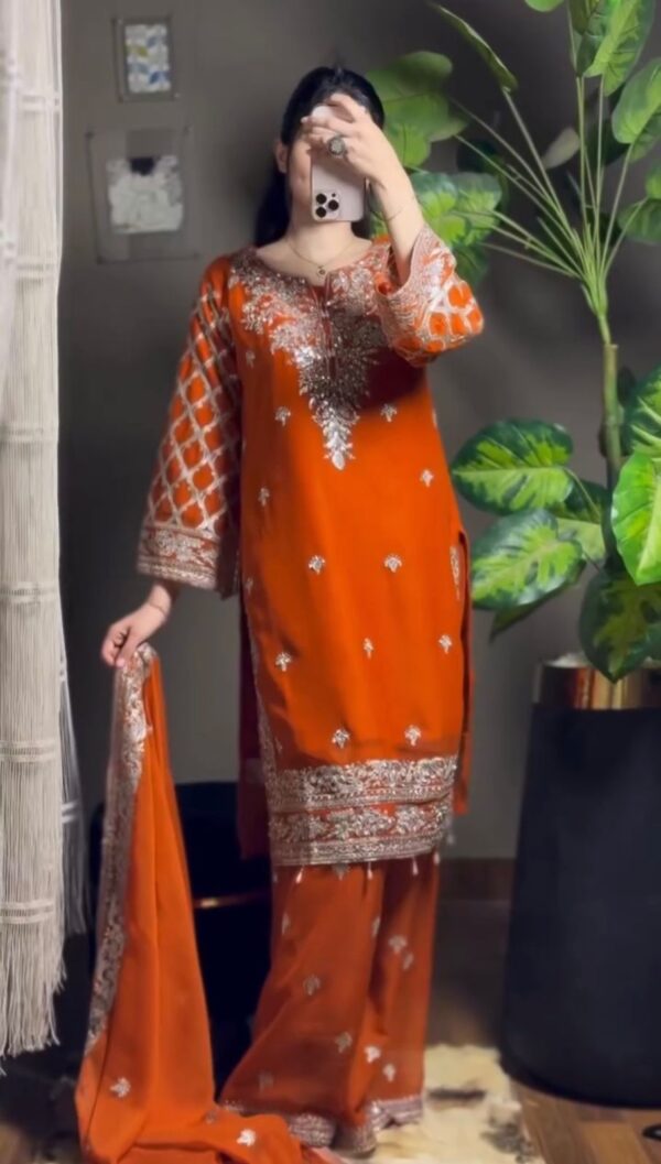 Orange Color Faux Georgette Fabric Sequence Work Palazzo Suit