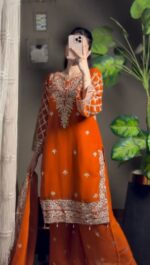 Orange Color Faux Georgette Fabric Sequence Work Palazzo Suit