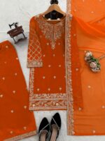 Orange Color Faux Georgette Fabric Sequence Work Palazzo Suit