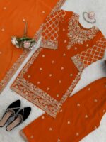 Orange Color Faux Georgette Fabric Sequence Work Palazzo Suit
