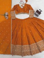 Orange Color Japan Satin Fabric Sequence Work Lehenga