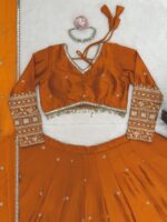 Orange Color Japan Satin Fabric Sequence Work Lehenga