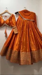 Orange Color Japan Satin Fabric Sequence Work Lehenga