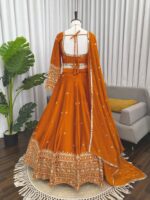 Orange Color Japan Satin Fabric Sequence Work Lehenga
