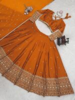 Orange Color Japan Satin Fabric Sequence Work Lehenga