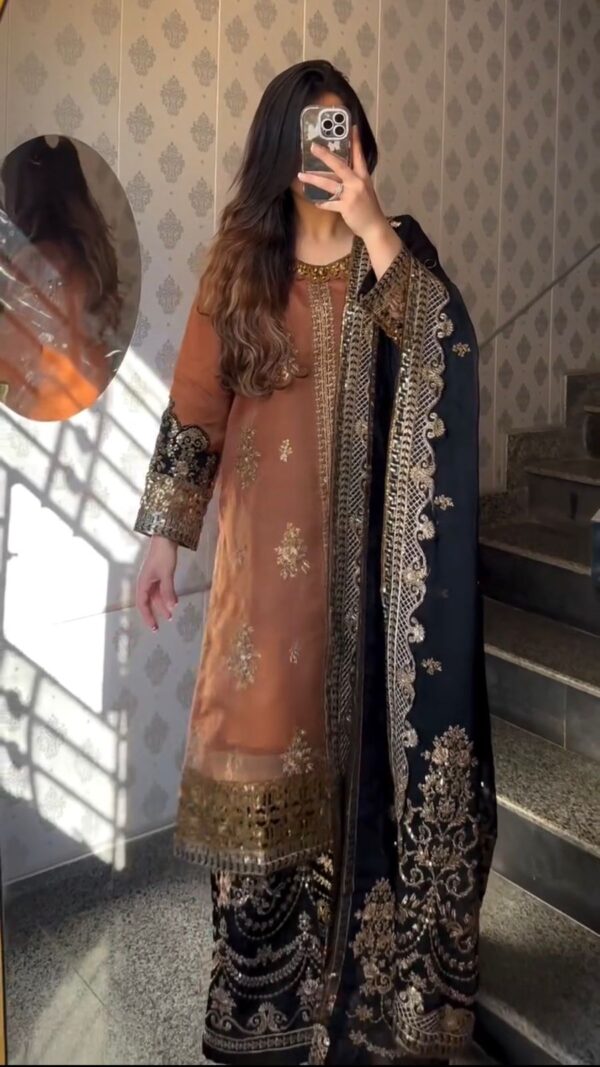 Orange Color Nylon Twill Net Fabric Sequence With Embroidery Work Palazzo Suit