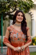 Orange Color Vichitra Silk Fabric Embroidery Work Gown