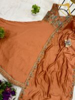 Orange Color Vichitra Silk Fabric Embroidery Work Gown